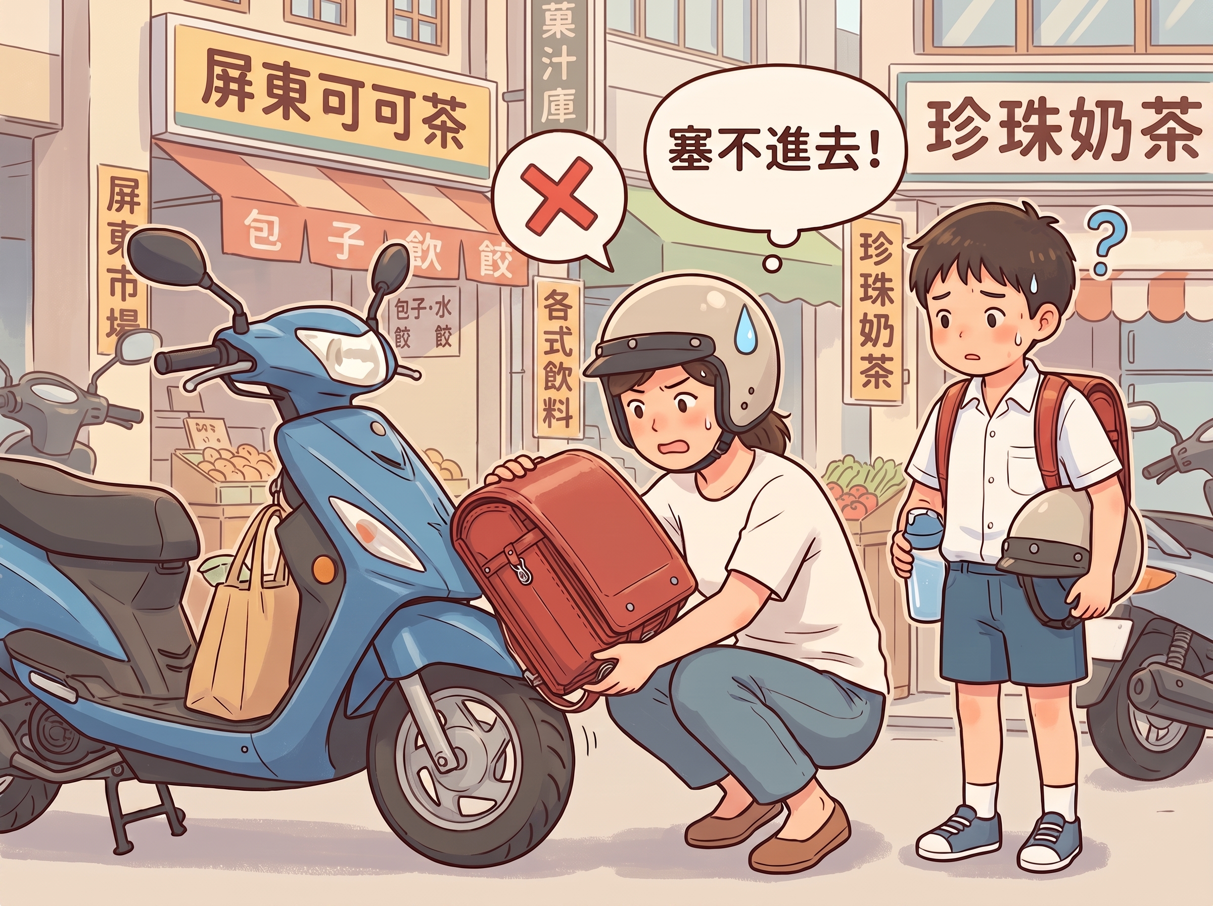 硬殼日本小學生書包無法放入機車前座腳踏板